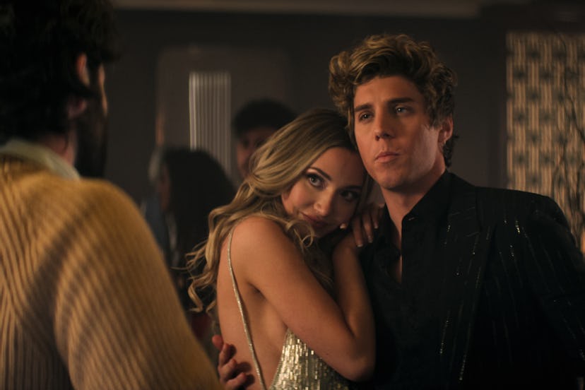 Tilly Keeper and Lukas Gage star as socialite couple Lady Phoebe and Adam on Season 4 of Netflix's '...