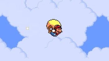 Mario with a golden cap parachute