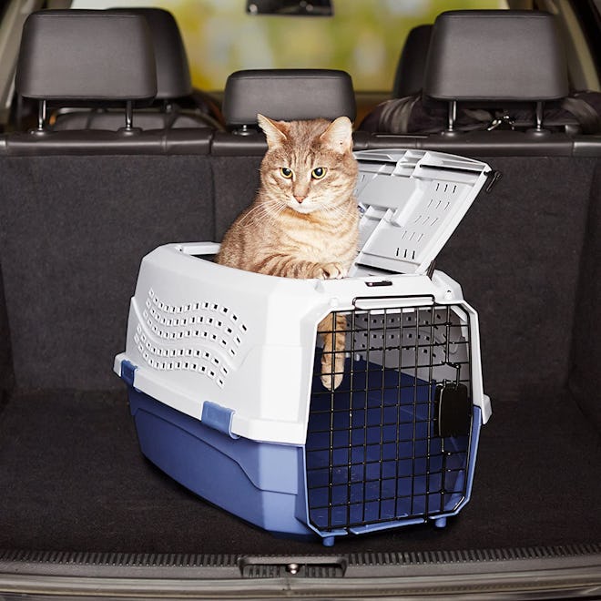 This cat carrier for nervous cats is detachable for vet visits and has a top door