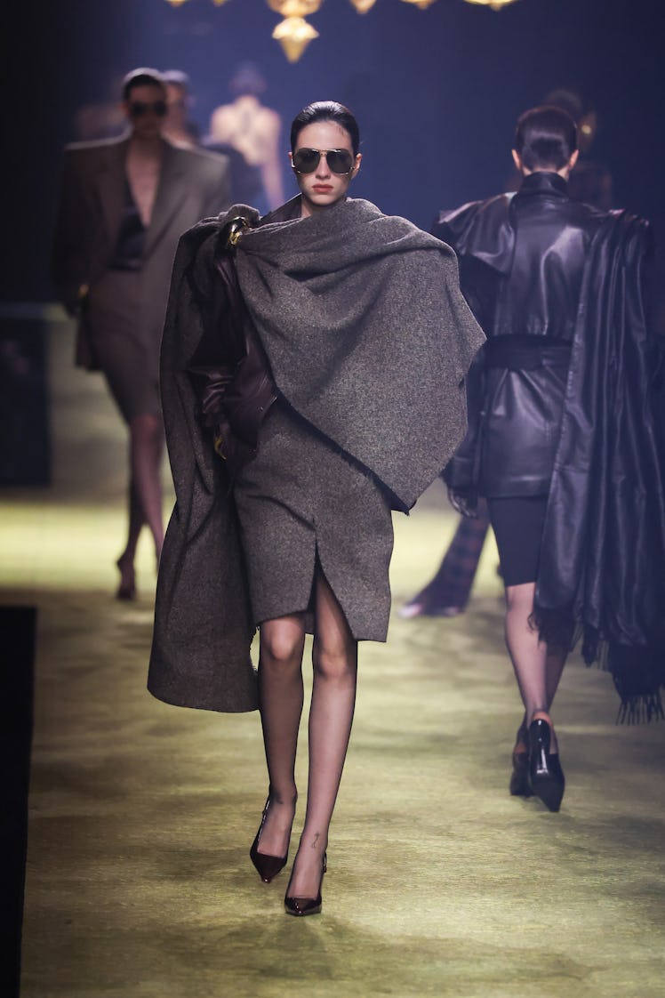 A model walks the runway during the Saint Laurent Womenswear Fall Winter 2023-2024 show as part of ...