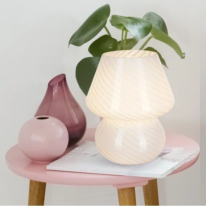 8" Glass Mushroom Lamp, White Stripe