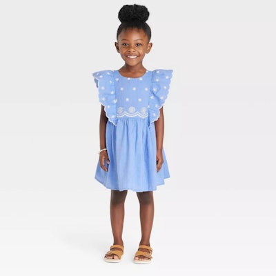 Blue ruffle sleeve toddler dress, a cute option when considering kids easter outfits 2023