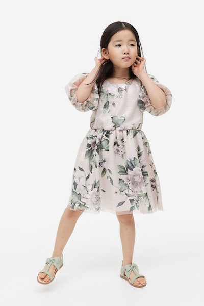 Floral sequined dress, a sweet option to choose for your kids easter outfits 2023