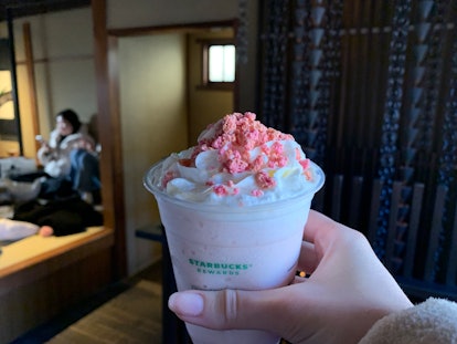 Starbucks' Sakura Frappuccino has sakura jelly on the bottom.