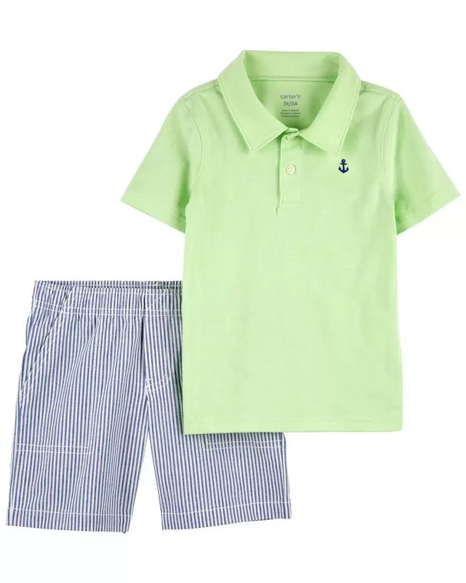 Polo & Striped Short Set