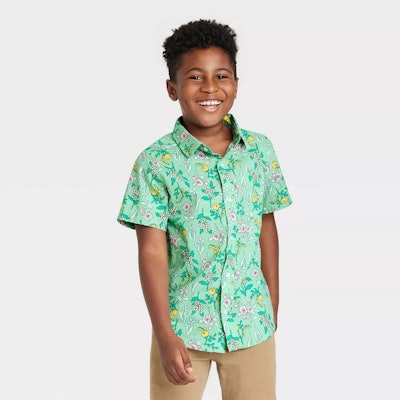 Green floral shirt for boys, a perfect top for your kids easter outfits 2023