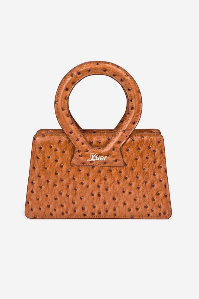 Tan Ostrich-Embossed Small Bag
