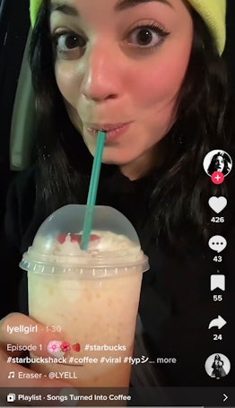 A TikToker orders the Miley Cyrus "Flowers" drink from Starbucks. 