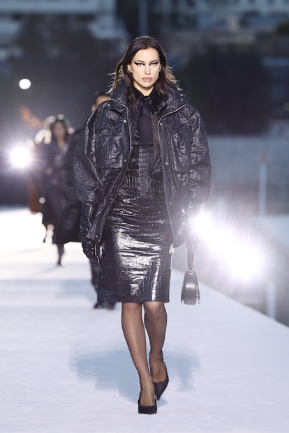Gabrielle Union Wears Plunging Dress & Platforms at Versace Show