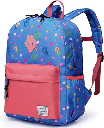 blue and pink backpack