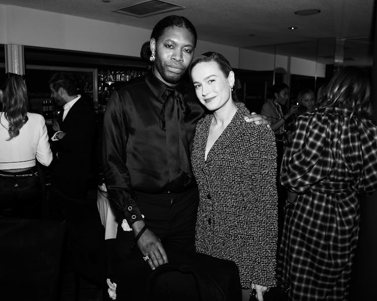 Jeremy O. Harris and Brie Larson at Chanel and Charles Finch’s pre-Oscar awards dinner at the Polo L...
