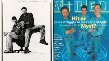 At left, a 1994 The Gap ad featuring the Miller brothers in $29 khakis. At right, the September 1997...
