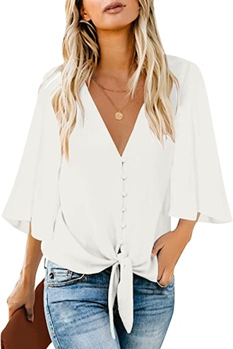 This loose and flowy top it both trendy and comfortable and is a popular pick on Amazon.