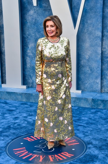 U.S. Rep. Nancy Pelosi arrives at the 2023 Vanity Fair Oscar Party held at the Wallis Annenberg Cent...