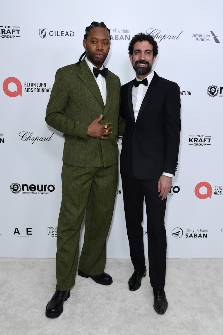 Jeremy O. Harris and Arvand Khosravi attends the Elton John AIDS Foundation's 31st Annual Academy Aw...