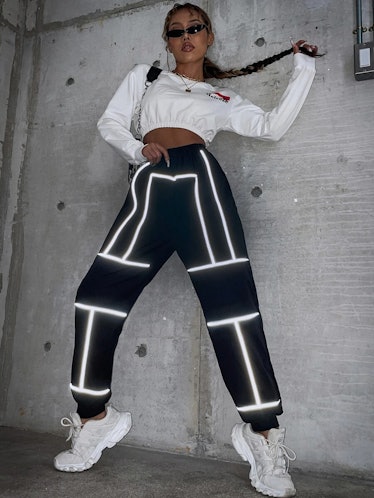 SHEIN X Ultra Contrast Reflective Piping Pants