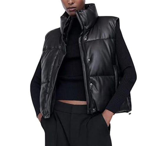 Zhiyouni Faux Leather Puffer Vest