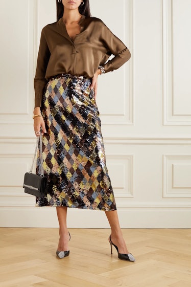 Kelly Sequined Tulle Midi Skirt