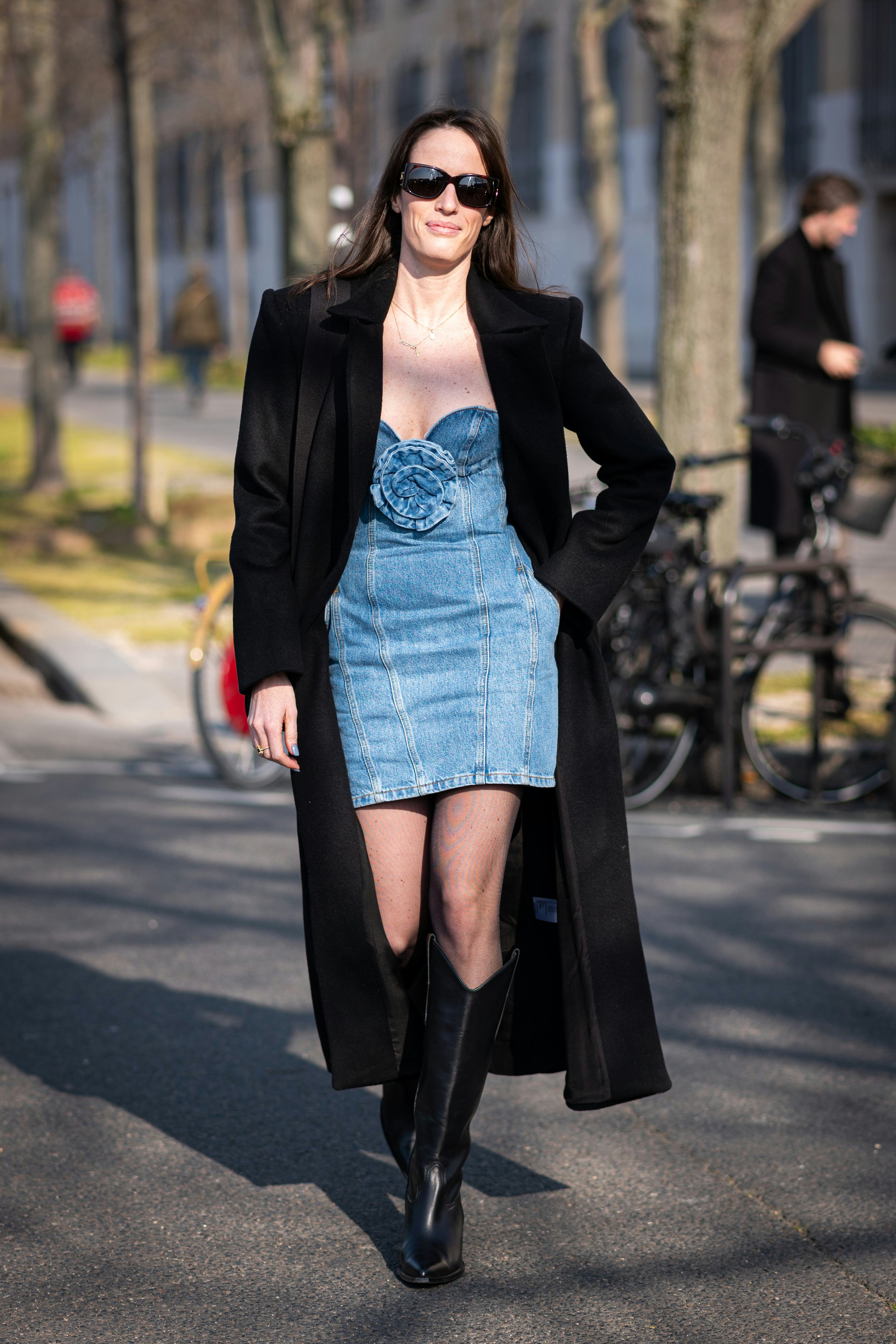 denim mini dress street style