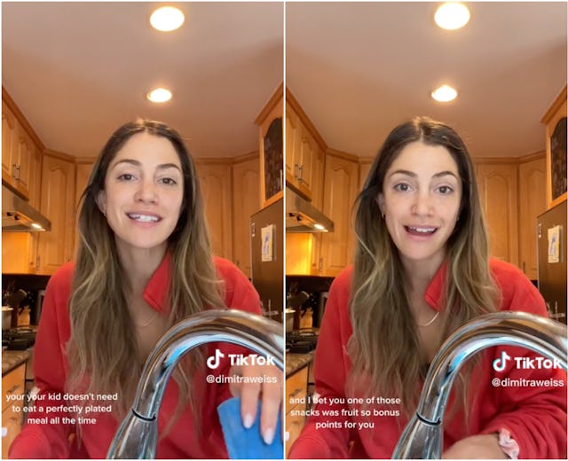 TikTok mom Dimitra Weiss encourages fellow parents not to feel bad if they feed their kids snacks as...