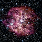 The luminous, hot star Wolf-Rayet 124 (WR 124) is prominent at the center of the James Webb Space Te...