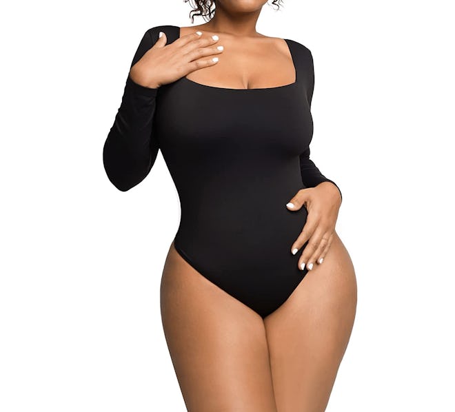 Popilush Square Neck Bodysuit With Built-In Bra