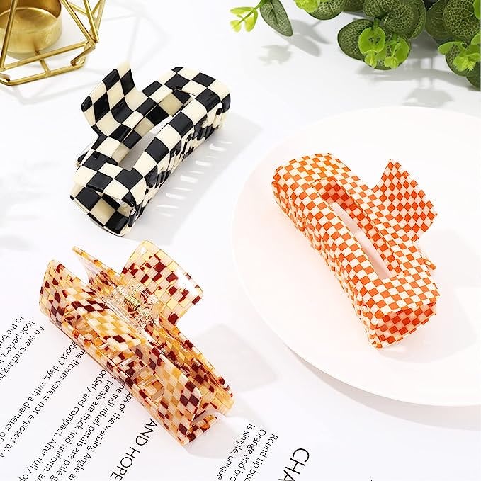 Whaline Checkered Hair Claw Clips (3-Pack)