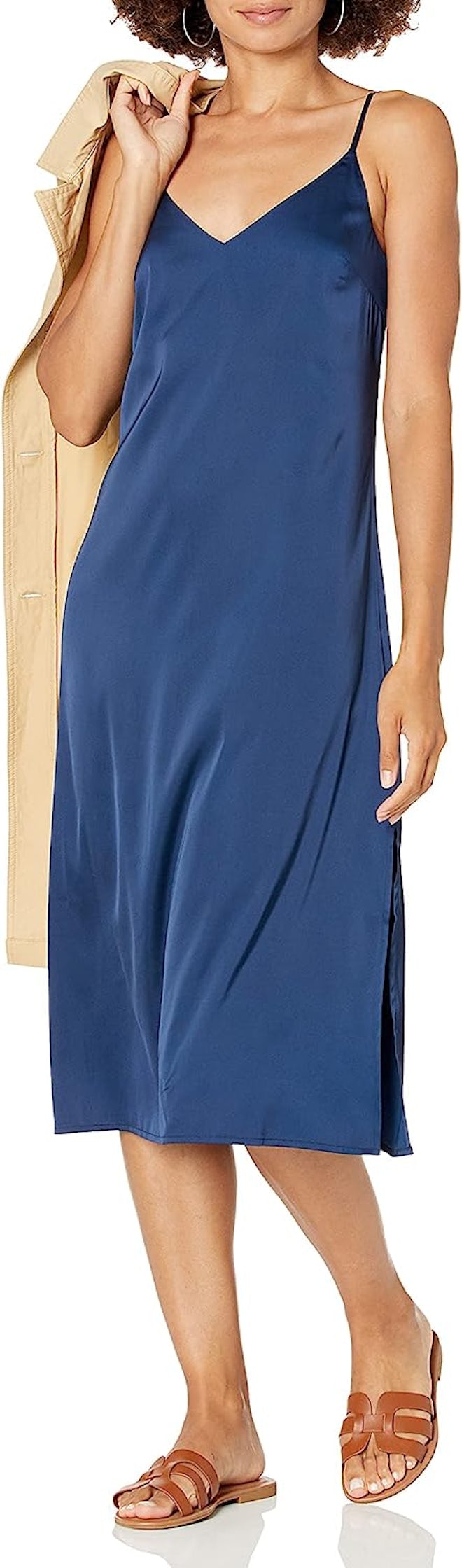 The Drop Ana Silky V-Neck Midi Slip Dress