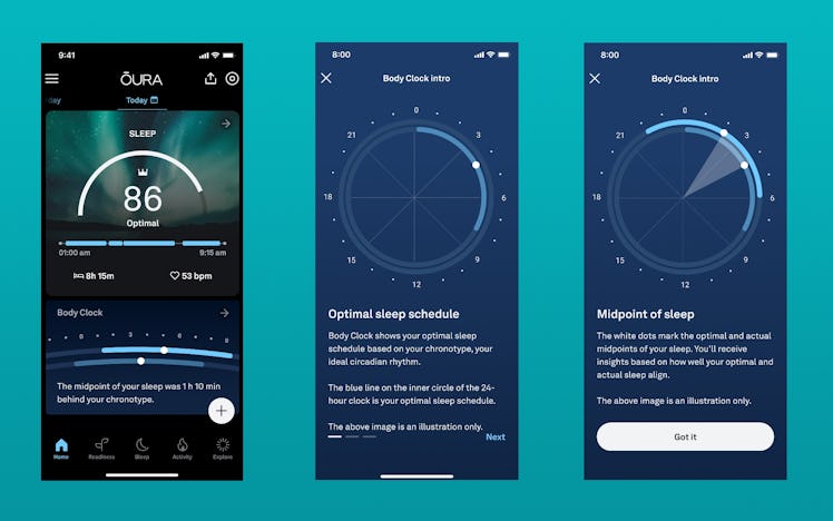 The Body Clock feature in the Oura app.
