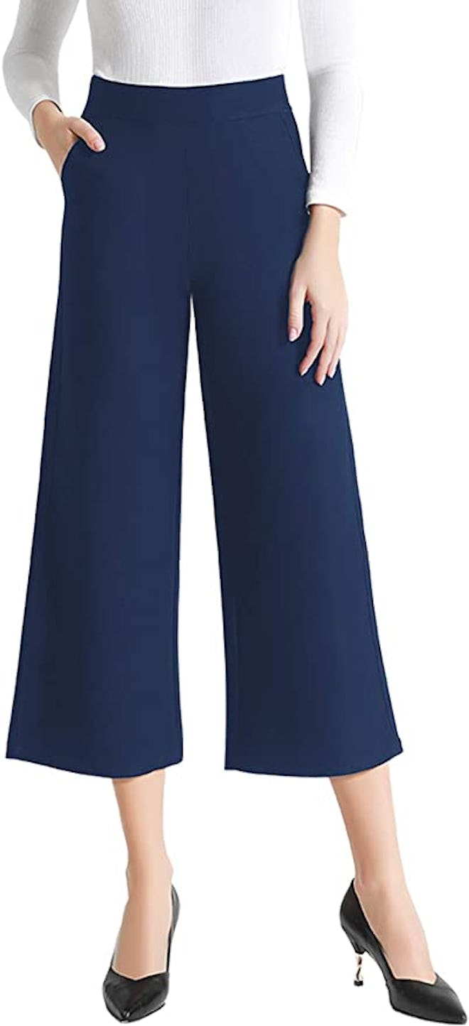 These work pants that feel like yoga pants have a wide leg and cropped fit.