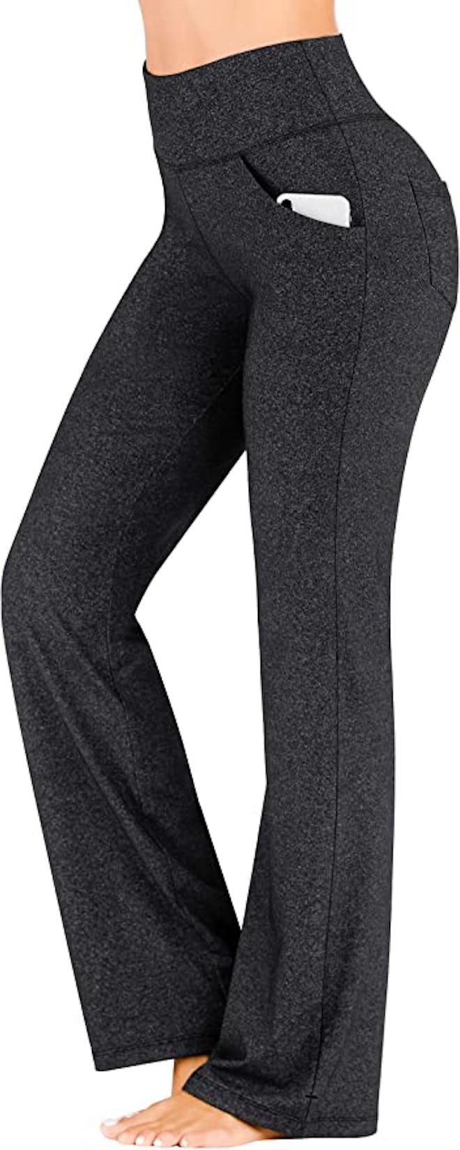 These work pants that feel like yoga pants are more casual but have a bootcut fit and back pockets.