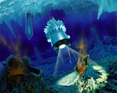 robot approaching an undersea volcanic event
