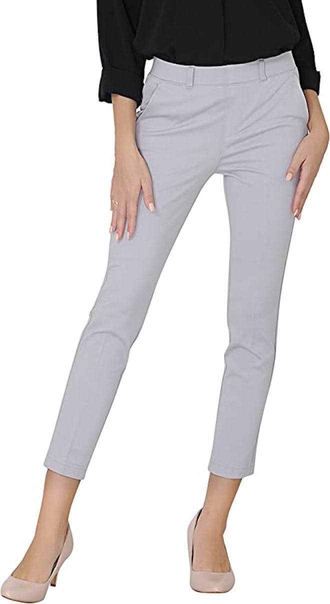These slim-fit work pants that feel like yoga pants have a cropped design.