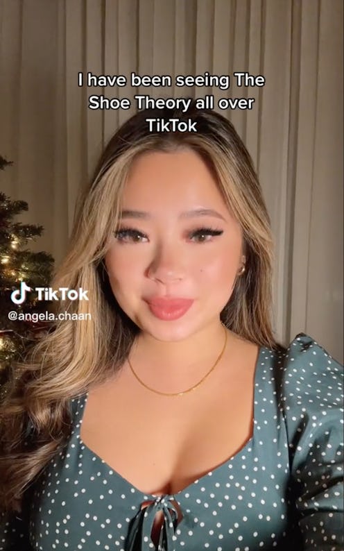 Screenshot of TikTok user Angela.chaan explaining the shoe theory.