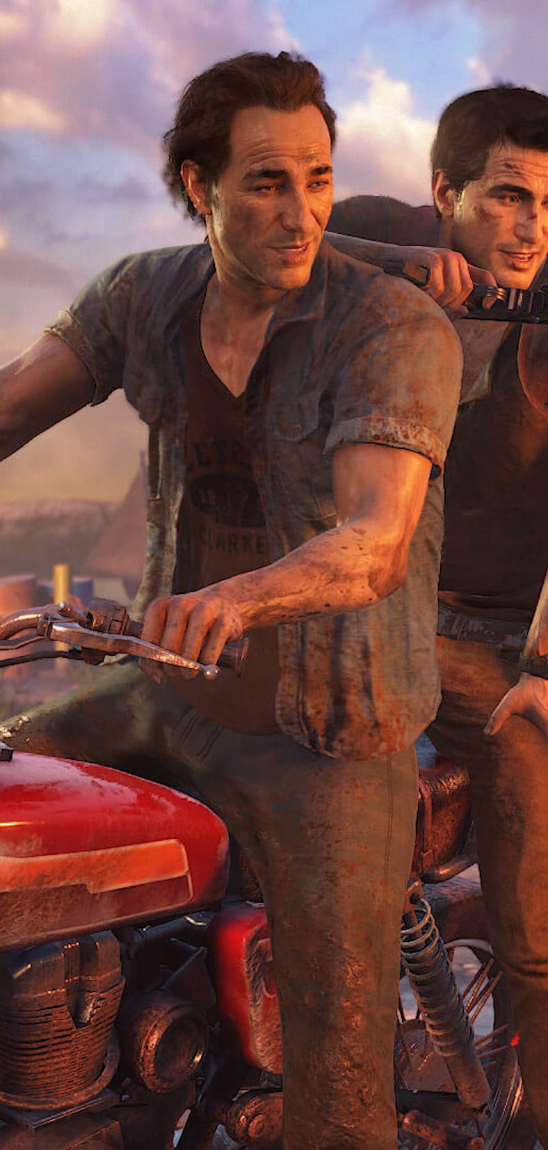 Uncharted 4: A Thief's End Sam and Nate on a motorbike.
