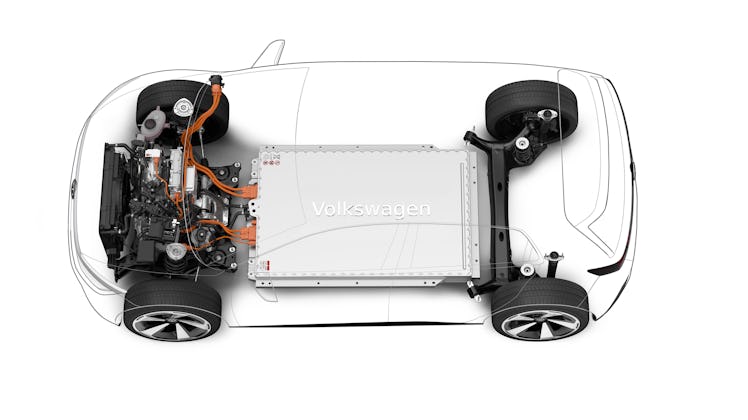 Volkswagen's ID.2all concept superimposed over the MEB platform