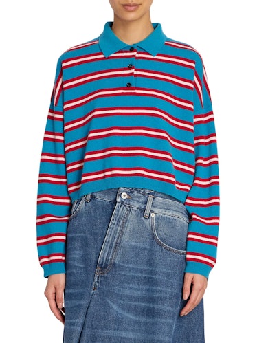 Striped Wool-Blend Cropped Polo Sweater