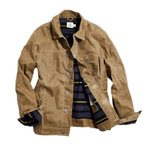 Flint And Tinder Flannel-Lined Waxed Trucker Jacket