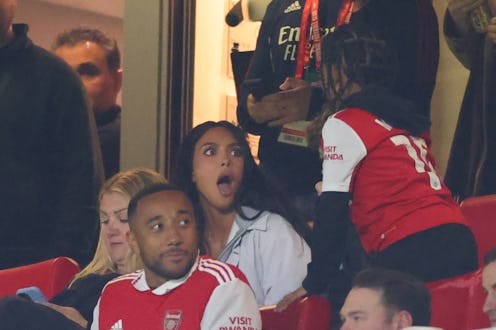Kim Kardashian watching the Arsenal football game at Emirates Stadium on March 16, 2023
