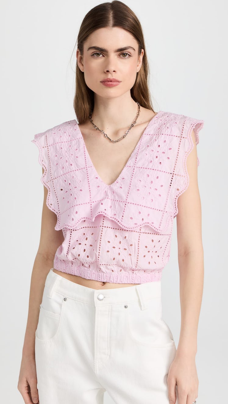 Broderie Anglaise Rhythm Collar Top  