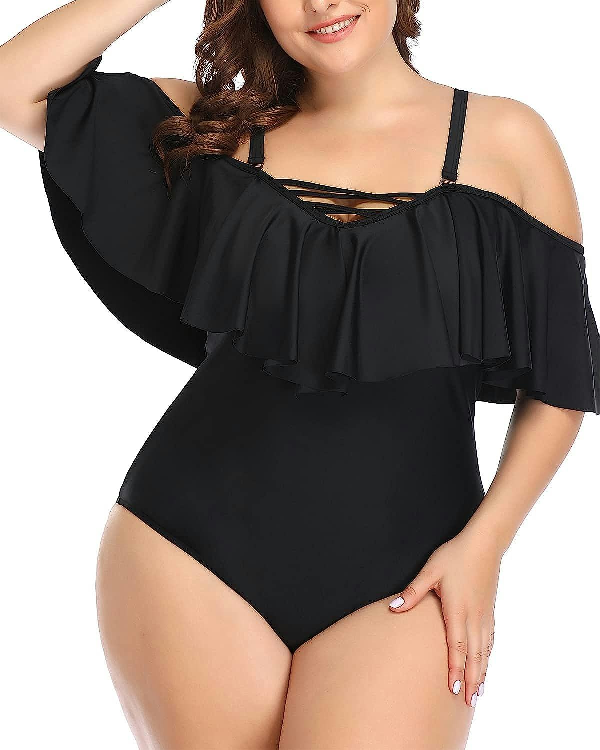 Daci Plus Size One Piece Off Shoulder Swimsuit