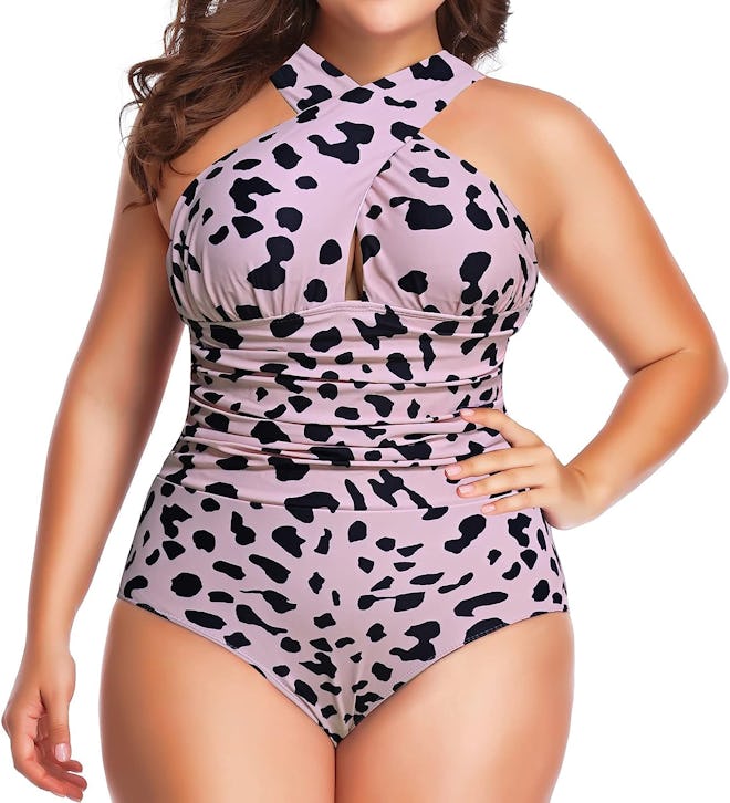 W YOU DI AN One-Piece Front Cross Swimsuit