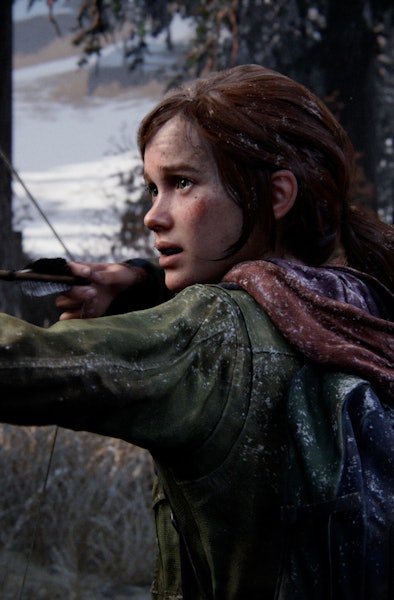 Ellie shooting an arrow in The Last of Us