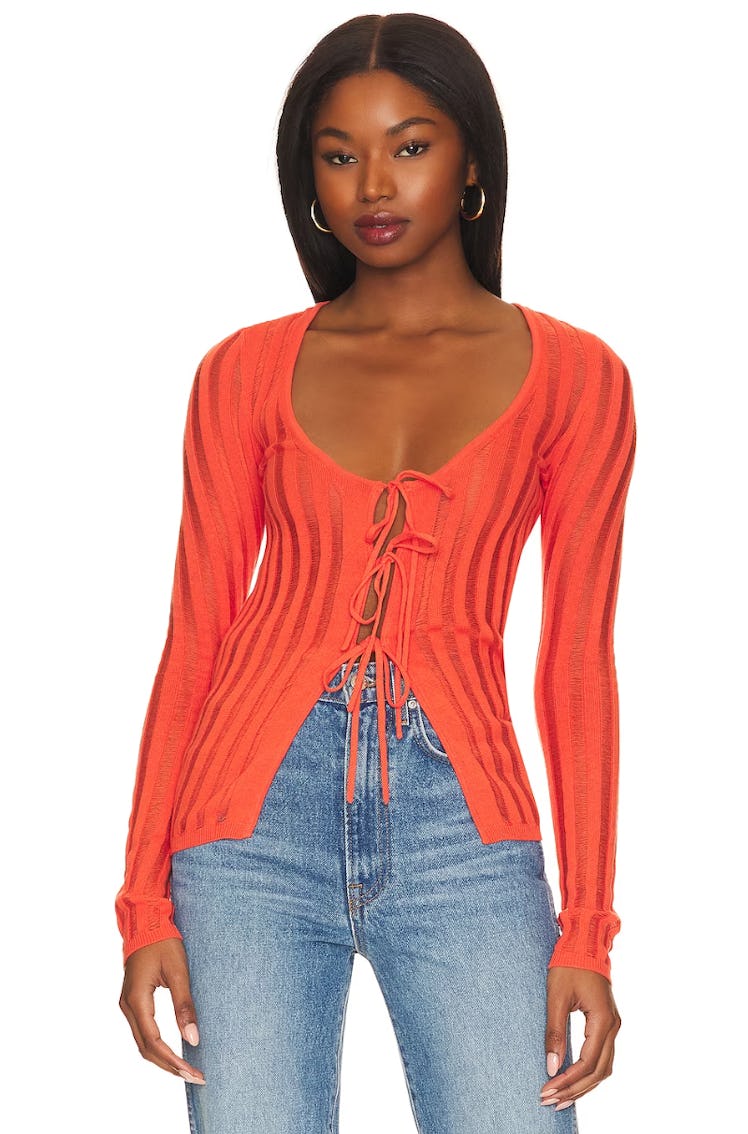 Marissa Sheer Rib Cardi with Ties