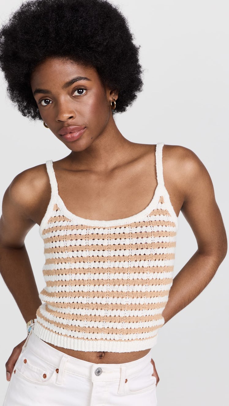 Striped Open-Stitch Sweater Tank