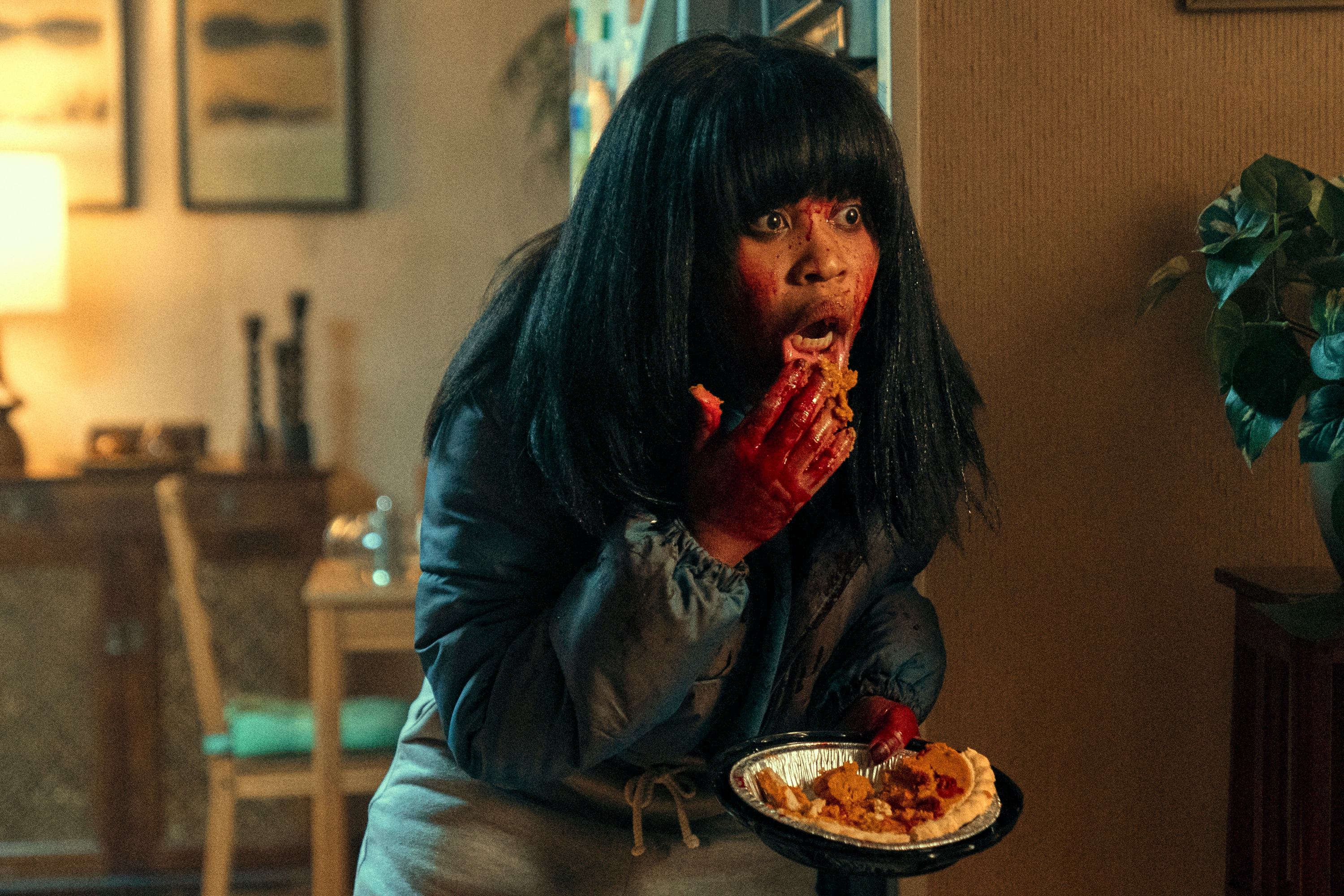 Dominique Fishback filming the &lsquo;Swarm&rsquo; cherry pie scene as Dre, via Amazon Studios' press site