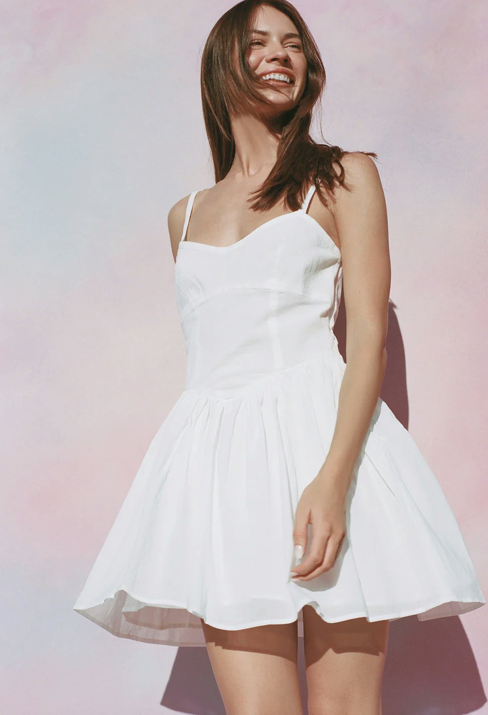 Maribel Crepe Ruffle Shoulder Dress (White)  White off shoulder dress,  Ruffle shoulder dress, Dinner dress