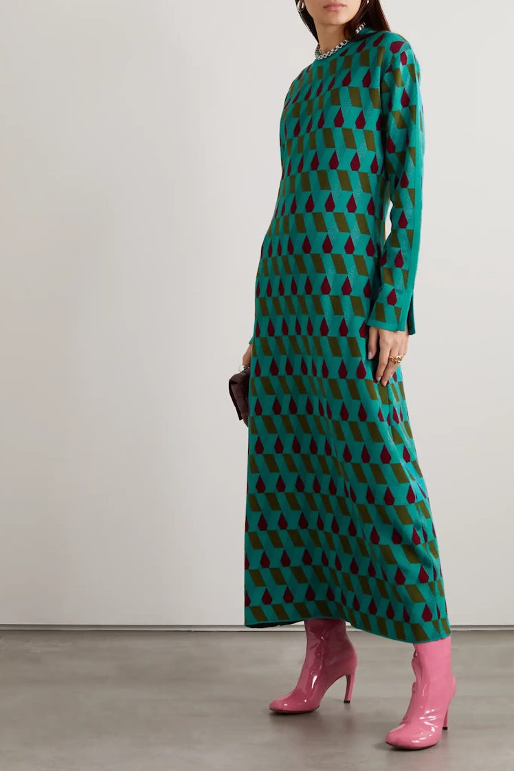 Leisure Jacquard-Knit Cotton-Blend Maxi Dress