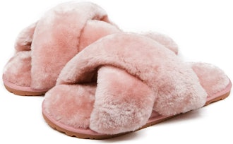 Crazy Lady Fuzzy Cross Band Slippers