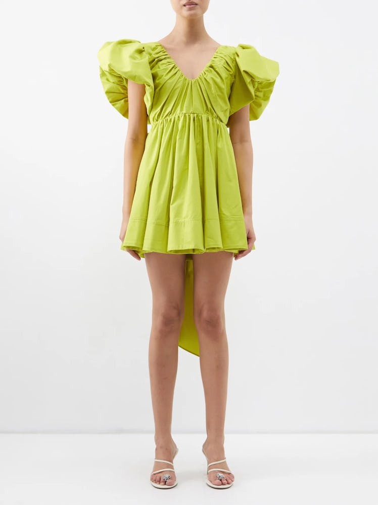 Gretta Puff-Sleeve Taffeta Mini Dress